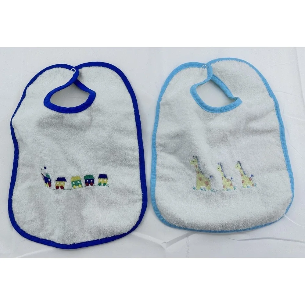 Baby Boy Girl Vintage‎ Alexis Tran Little Giraffe Stitch Snap Bibs Set Of 2 USA